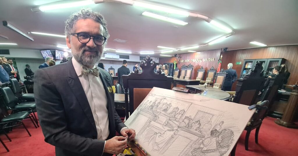 Um artista rabisca o plenário do Superior Tribunal Militar