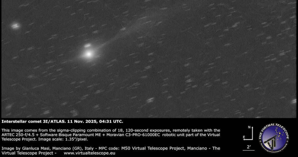 Novas imagens do cometa 3/I Atlas indicam que sua cauda aumentou; entenda