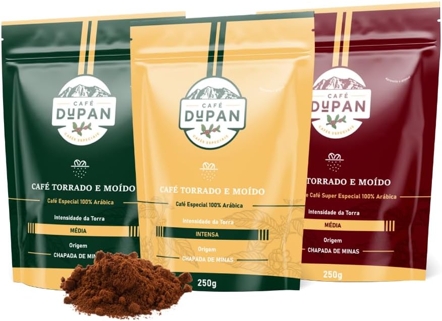Café Dupan 100% Arábica Kit 3 Pacotes Desgustação Moído 250g (Torra Intensa, Média, Especial)