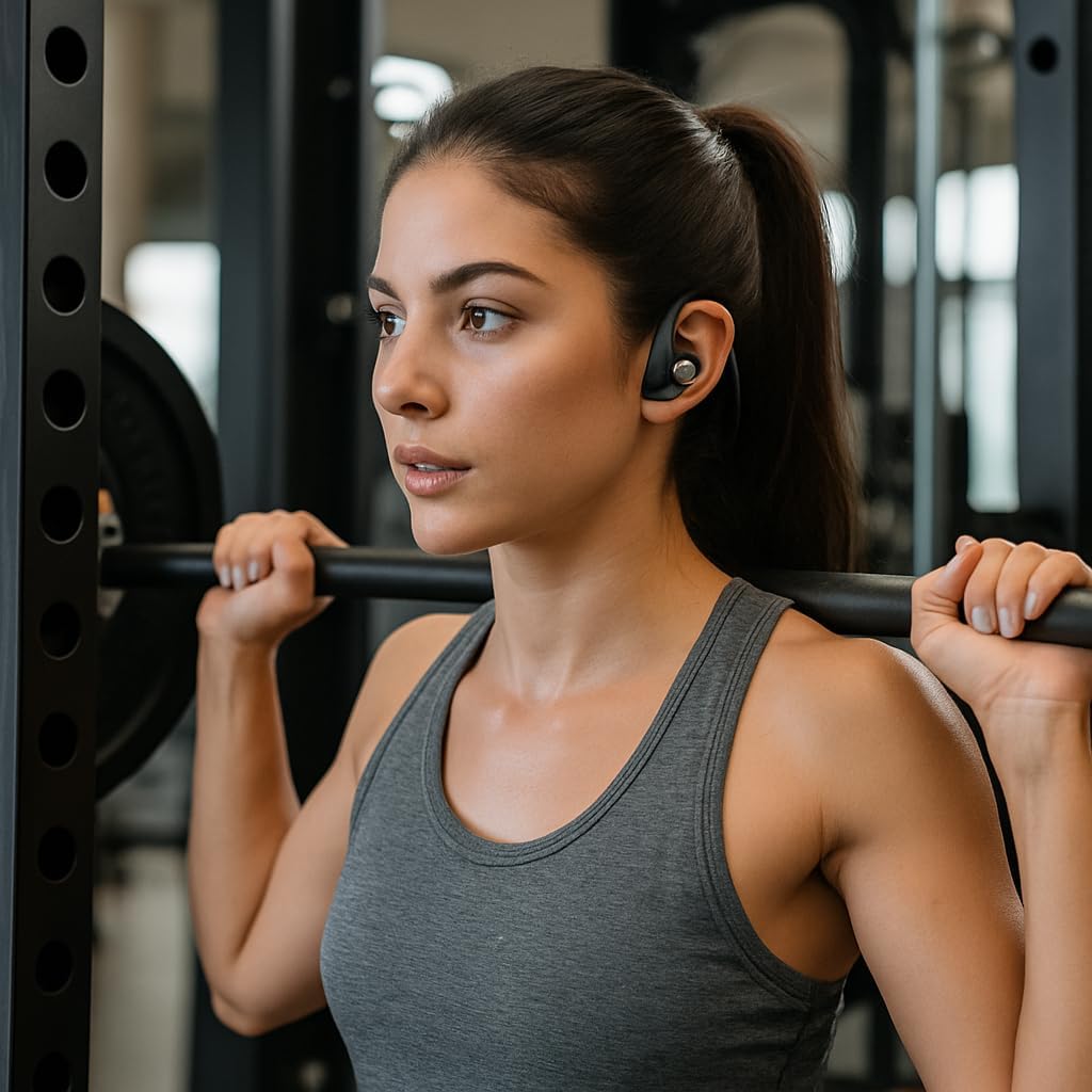 Fone de Ouvido Bluetooth 5.4, IPX5 à Prova D'Água, 45h de Bateria, Com Microfone Embutido. Design Esportivo Ergonômico Ideal Para Esportes Corridas Atividades Físicas Videogame IPhone Android Premium - Imagem 5
