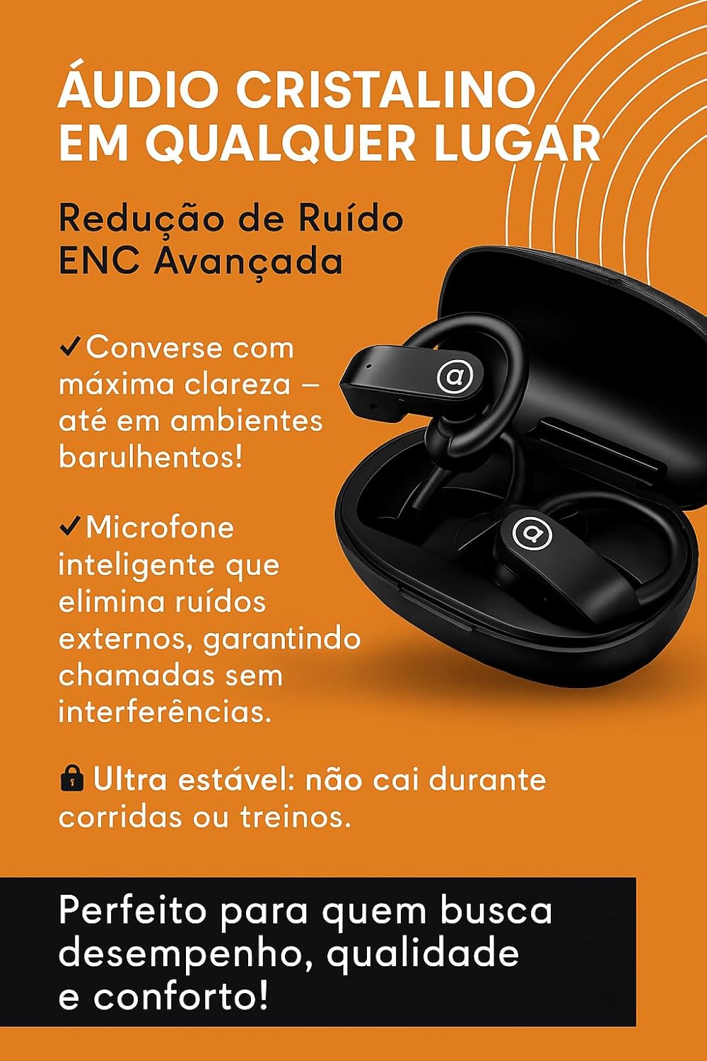 Fone de Ouvido Bluetooth 5.4, IPX5 à Prova D'Água, 45h de Bateria, Com Microfone Embutido. Design Esportivo Ergonômico Ideal Para Esportes Corridas Atividades Físicas Videogame IPhone Android Premium - Imagem 2