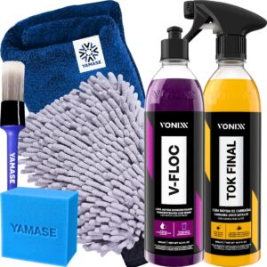 Kit V-Floc Shampoo Neutro Super Concentrado Automotivo + Cera Liquida Protetora Tok Final Vonixx Luva Pano Microfibra | Super Concentrado, Cera Líquida Protetora, Inclui Luva, Inclui Pano Microfibra