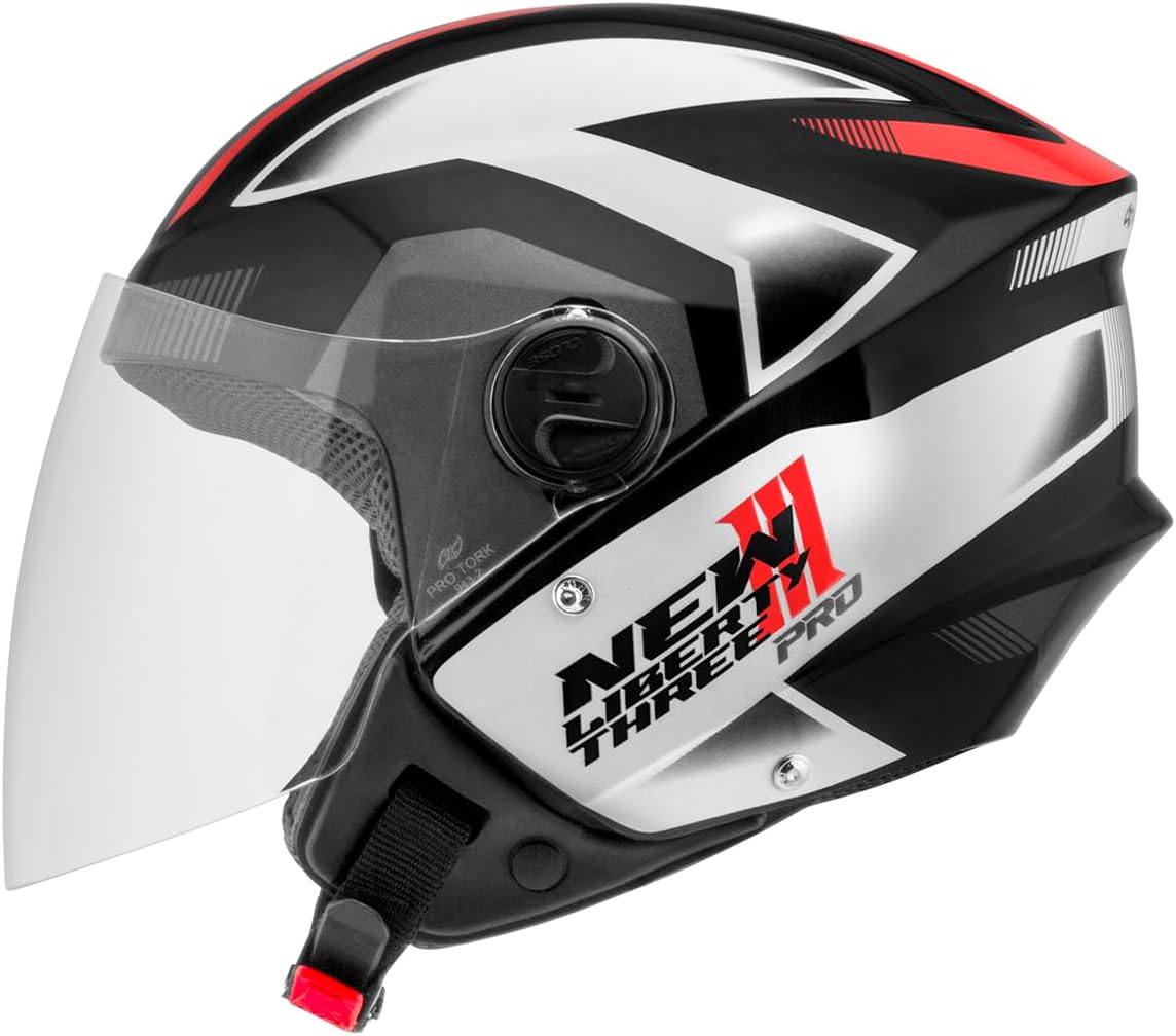 CAPACETE ABERTO PRO TORK NEW LIBERTY 3 PRO BRILHANTE PRETO – VERMELHO TAM. 60