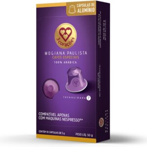 3 Corações Cápsulas de Café Mogiana Paulista, Compatíveis com Nespresso, contém 10 cápsulas